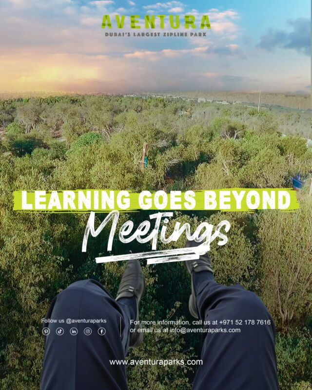 Amplify your team’s potential and take your corporate meetings to new heights!

Join us at Aventura Parks, where 'Learning Goes Beyond Meetings.' 🚀

Book your slots.
☎️+97152 2190 858
📩corporates@aventuraparks.com
🔗Visit the link in the bio

#AventuraParks #Mydubai #UnleashingPotential #LearningGoesBeyond #AventuraParks #adventuretime #outdoors #outdooradventures #teamwork #teambuilding #corporate #weareback #openforall #connectoutdoors