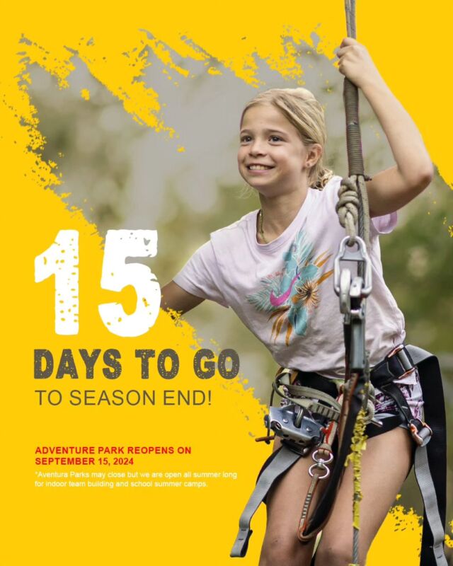 Aventura stays open all summer long for indoor team-building activities and in-school summer camps. Please note that our zipline circuits will be closed from May 31st and will resume operation on September 15th. 

For inquiries about indoor team-building activities, Call us at +97152 2190 858 or email us at corporates@aventuraparks.com. 

For inquiries about in-school summer camps, Call us at +971526245007 or email us at lifeskills@aventuraparks.com. 

For further information, you can visit our website at www.aventuraparks.com or call us at +971 52 178 7616. 

#AventuraParks #SchoolsInAction #UnleashingPotential #LetsGetMoving #AventuraParks #adventuretime #outdoors #outdooradventures #teamwork #teambuilding #corporate #Contest