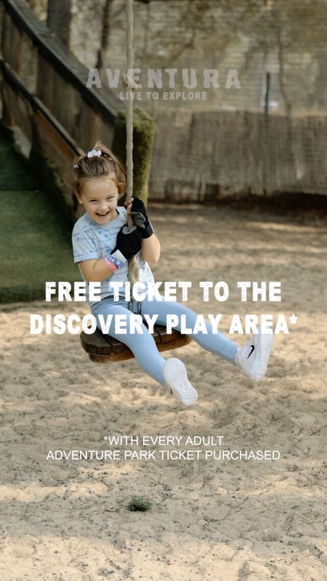 Free Discovery Play Area Access for Kids! 

Your kid can enjoy free access to our beautifully designed Outdoor Play Area when an adult purchases any adventure ticket at Aventura Parks!

Discovery Play Area is packed with developmental fun for toddlers and kids up to 1.25m tall:

🌳 Treehouse & Jungle Gym Castle – Build balance, body control, and strength through climbing and fun
💦 Water Feature & Sensory Path – Explore sensations and boost touch and hand coordination
🌀 Swings, Hammocks & Balance Beams – Improve balance, stability, and movement confidence

Let your little ones climb, swing, splash, and explore with purpose—for up to 3 hours of immersive play. Regular price is 95 AED, but now it’s on us when you book an adventure ticket!

Play. Explore. Grow. 

Only at Aventura Parks – Dubai’s #1 outdoor adventure destination for the whole family.

#aventuraparks #kidplayground #playgrounddubai #dubaikids #dubaimom #adventureparks #dubaiparks