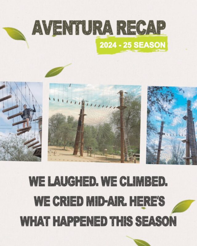 That’s a wrap on the 2024–2025 season! 🎬💚

From 45,000+ adventurers; families, students, corporates, and brave first-timers, you made it EPIC.

Thank you for every laugh, scream, zip, climb, and memory in Dubai’s Green Heart. 🌳

Mark your calendars! Aventura returns on September 12, 2025 with more thrills, more fun, and maybe even more bunnies.

#aventuraparks #thatsawrap #seasonrecap #ziplinechronicles #dubaiadventures #funnyrecap
